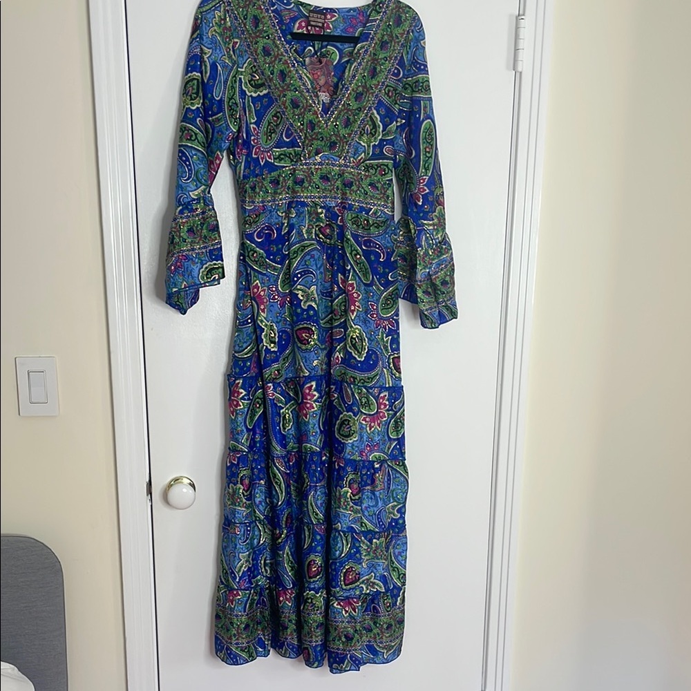 Elegant Blue Paisley Maxi Dress BRAND NEW